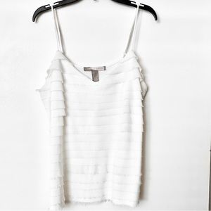 Lovely Forever 21 Sleeveless Fringe V-Neck Ivory Cami Top, Size L
